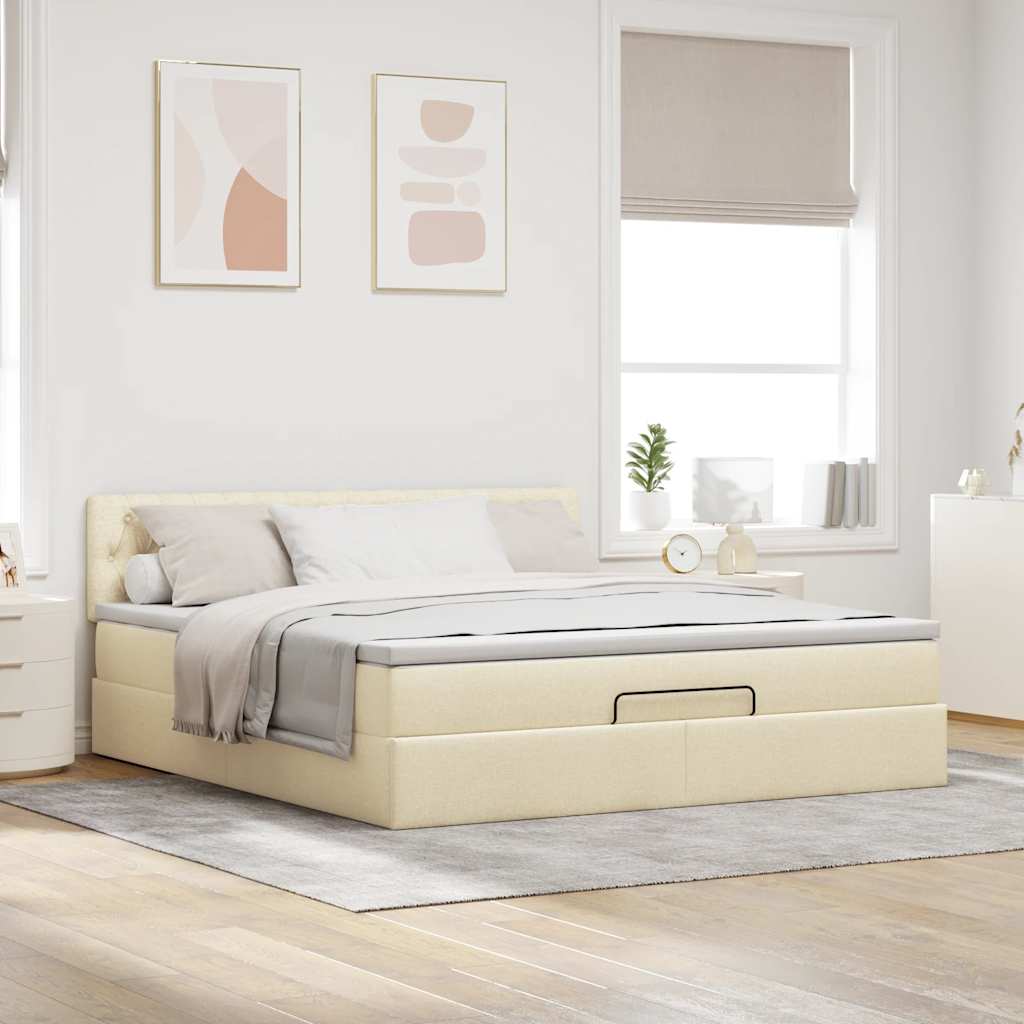 Ottoman-Bett mit Matratze Creme 160x200 cm Stoff