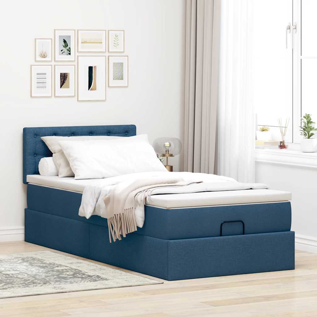 Ottoman-Bett mit Matratze Blau 100x200 cm Stoff