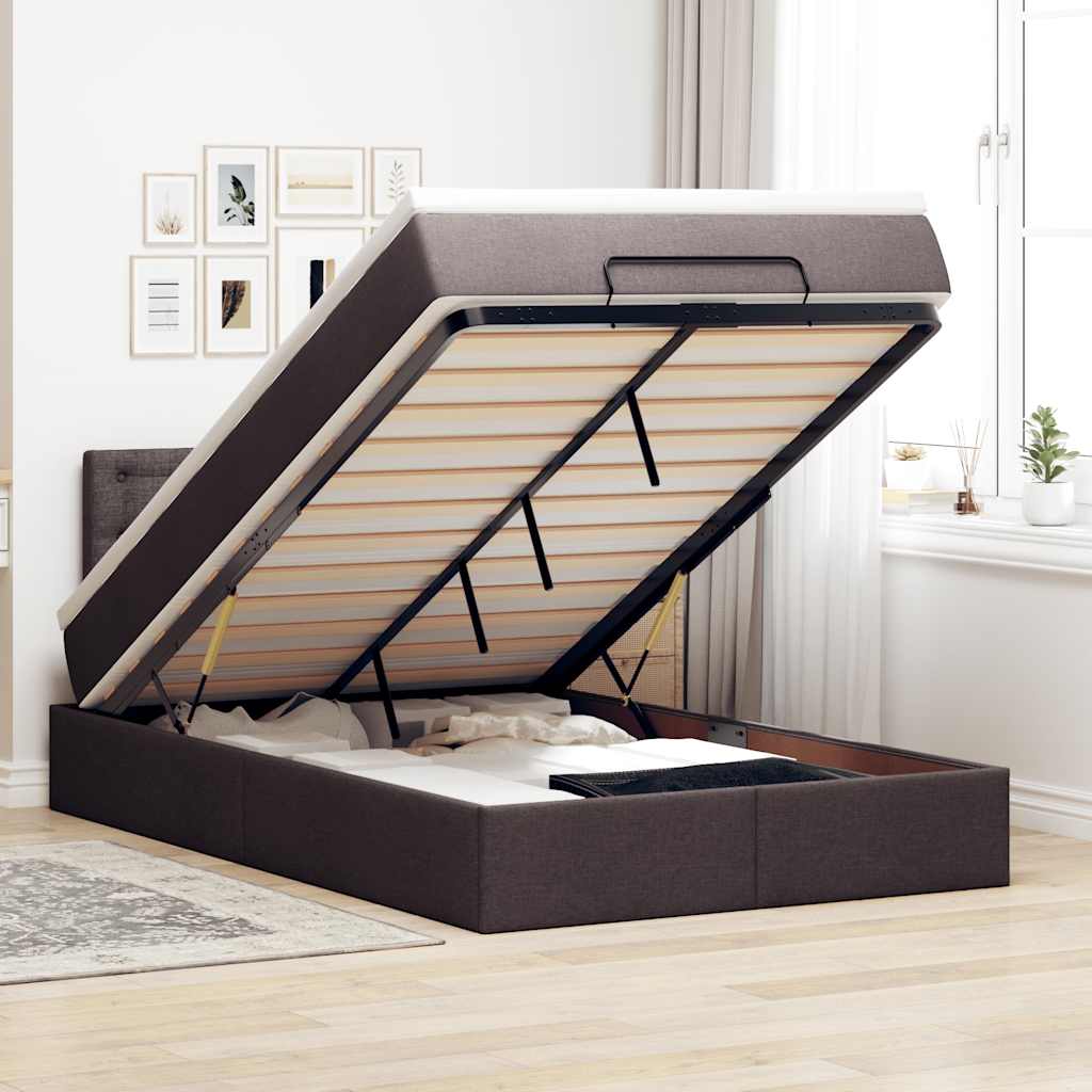 Ottoman-Bett mit Matratze & LEDs Dunkelbraun 120x190 cm Stoff