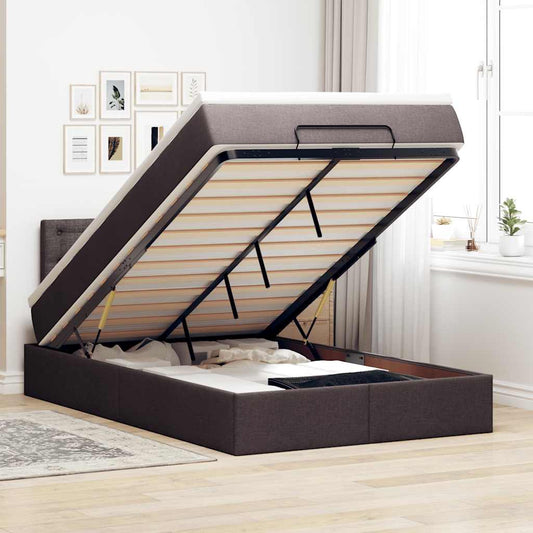 Ottoman-Bett mit Matratze & LEDs Dunkelbraun 120x190 cm Stoff