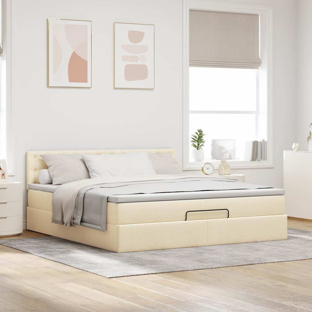 Ottoman-Bett mit Matratze Creme 160x200 cm Stoff