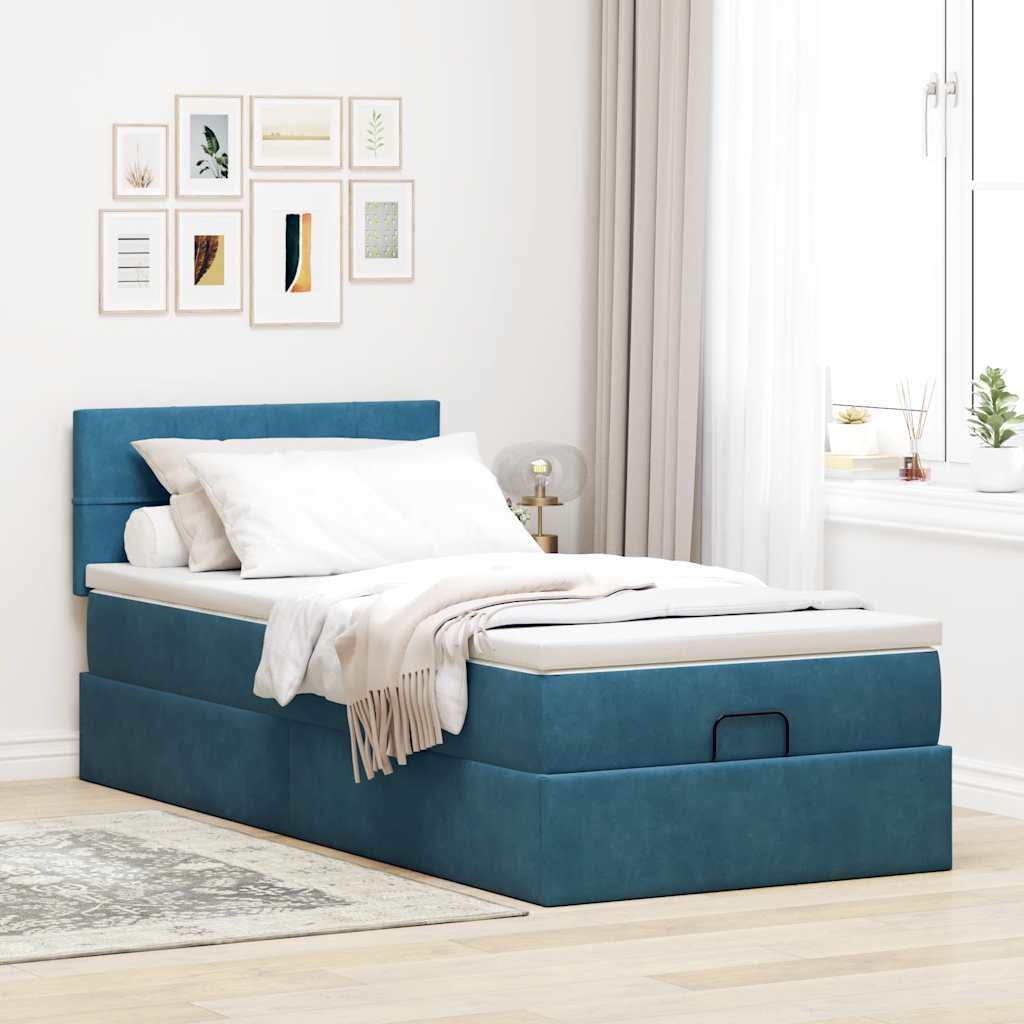 Ottoman-Bett mit Matratze Dunkelblau 90x200 cm Samt