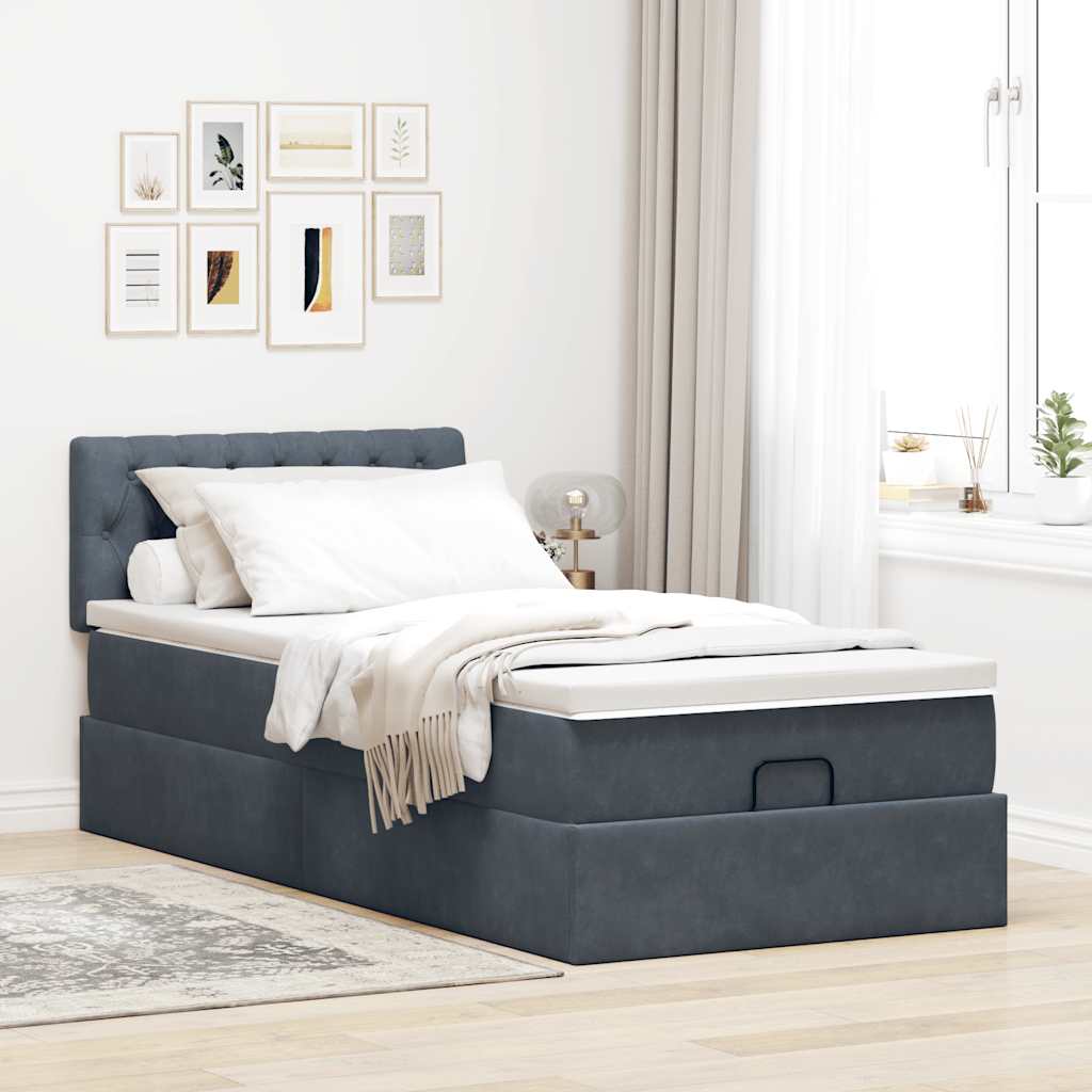 Ottoman-Bett mit Matratze Dunkelgrau 80x200 cm Samt