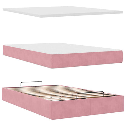 Ottomane Bett mit Matratze & LEDs Rosa 120x190 cm Samt