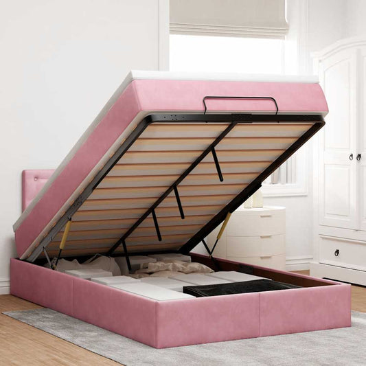 Ottomane Bett mit Matratze & LEDs Rosa 120x190 cm Samt