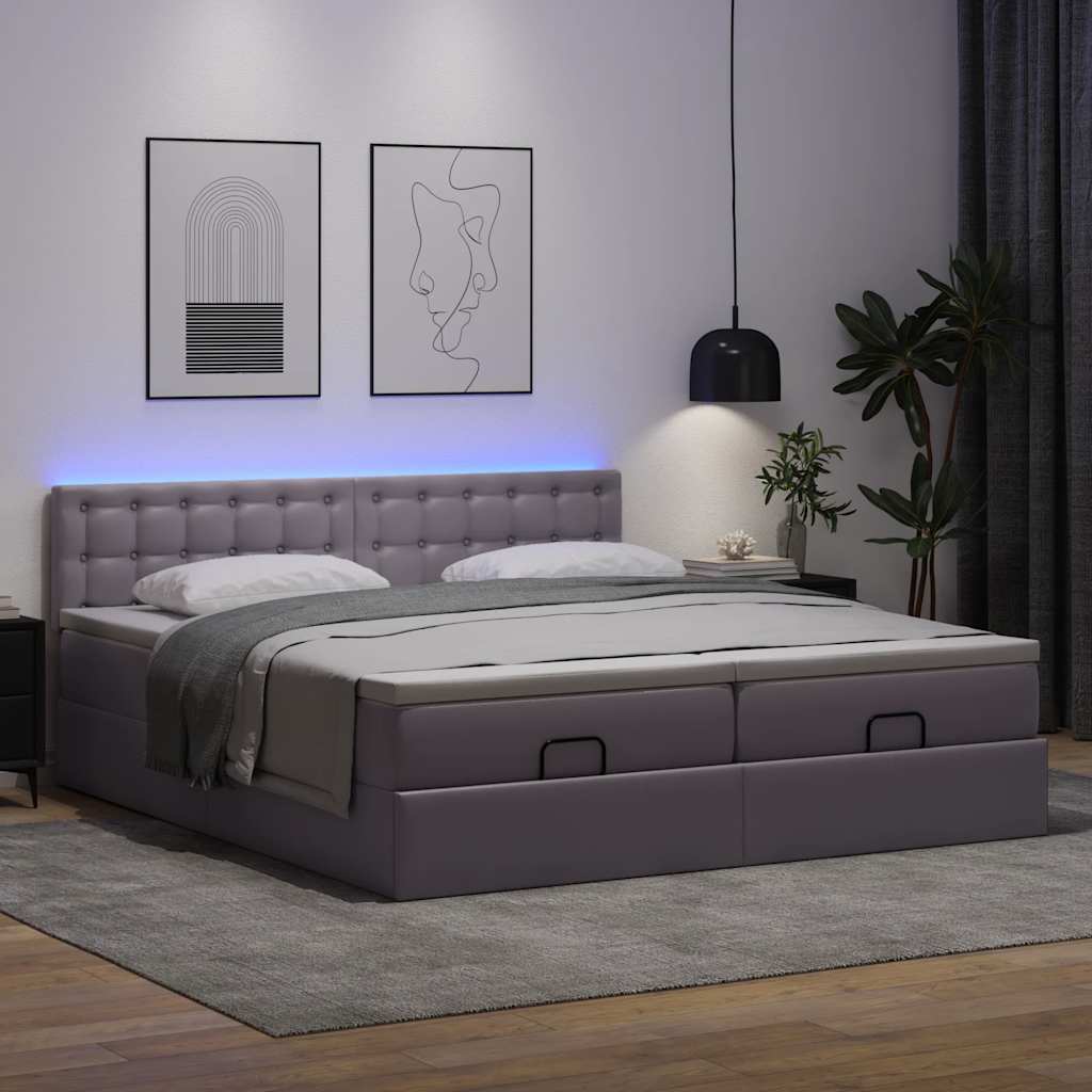 Ottoman-Bett mit Matratzen Grau 160x200 cm Kunstleder