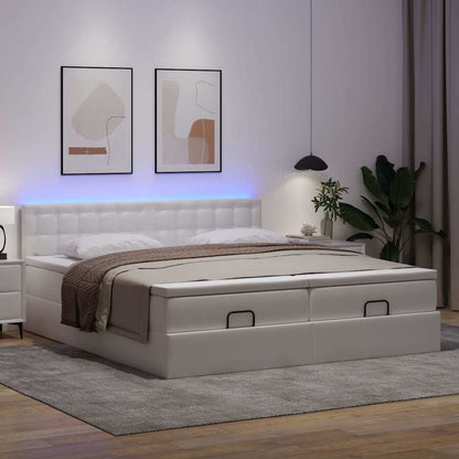 Ottoman-Bett mit Matratzen & LEDs Weiß 180x200 cm Kunstleder
