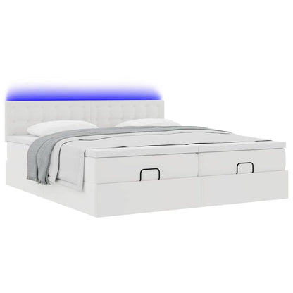 Ottoman-Bett mit Matratzen & LEDs Weiß 180x200 cm Kunstleder