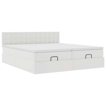 Ottoman-Bett mit Matratzen & LEDs Weiß 180x200 cm Kunstleder