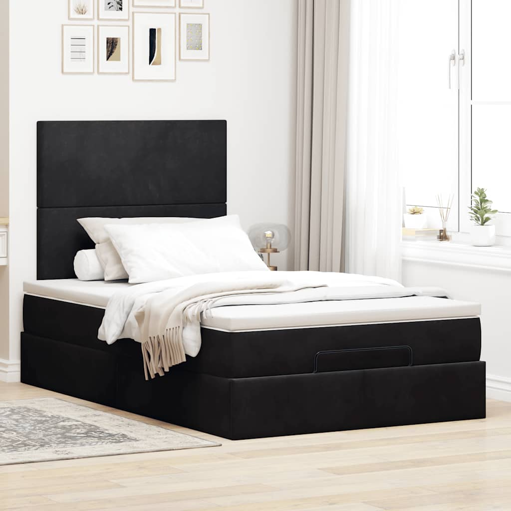 Ottoman-Bett mit Matratzen Schwarz 120x190 cm Samt