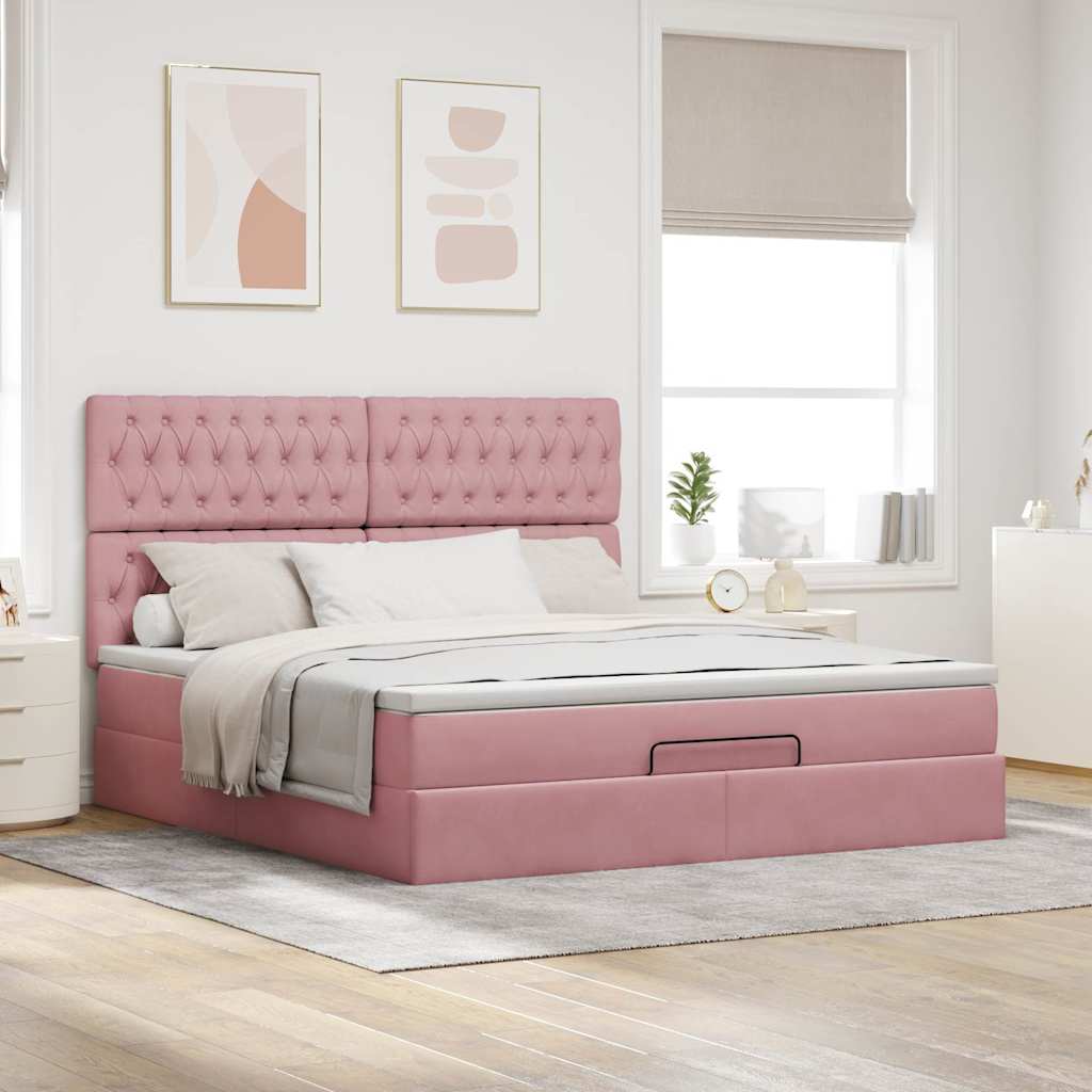 Ottoman-Bett mit Matratzen Rosa 180x200 cm Samt