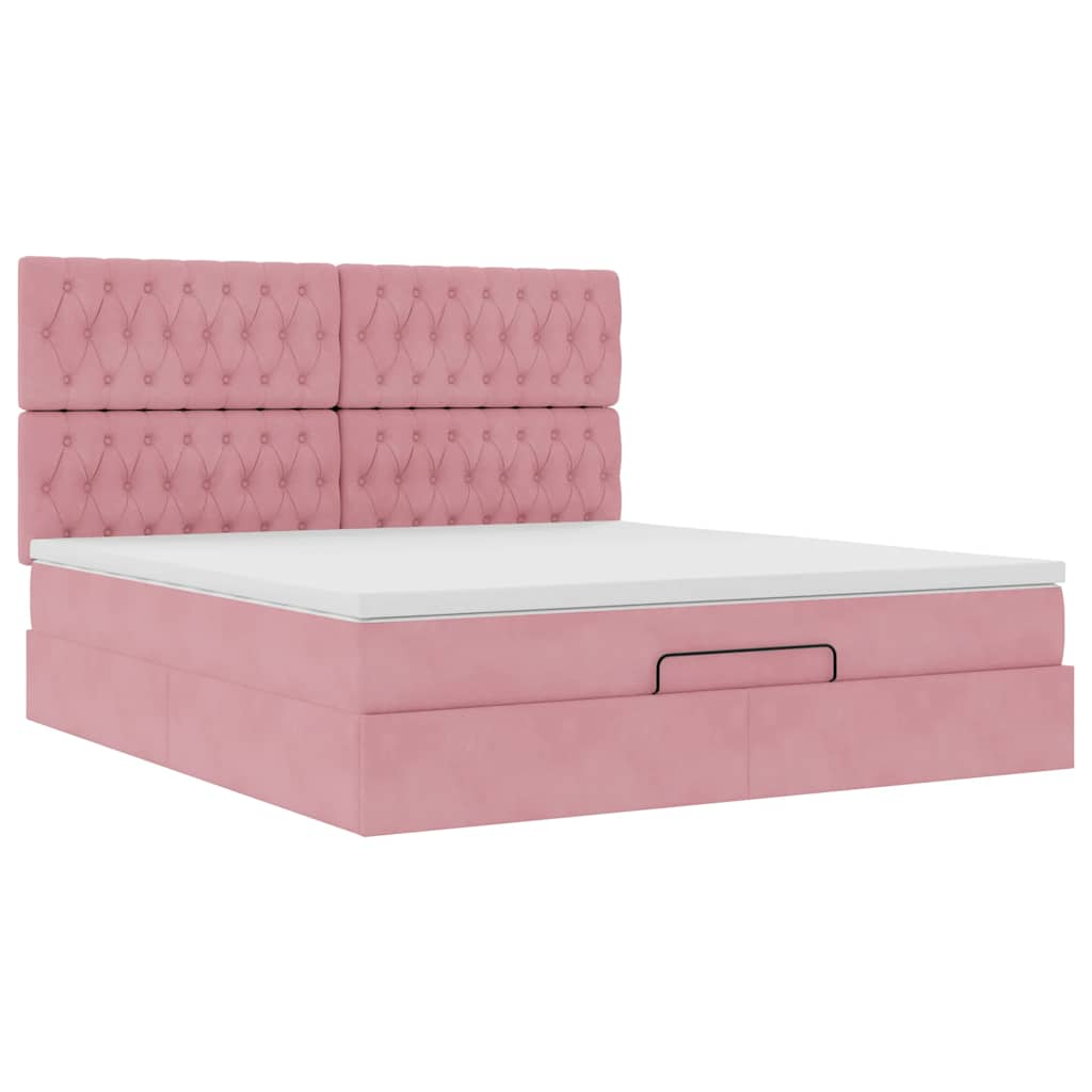 Ottoman-Bett mit Matratzen Rosa 180x200 cm Samt