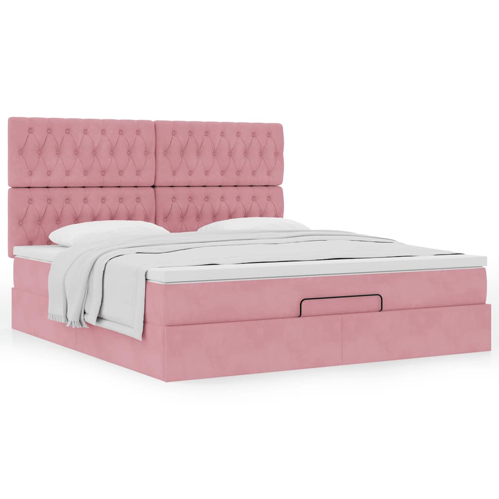 Ottoman-Bett mit Matratzen Rosa 180x200 cm Samt