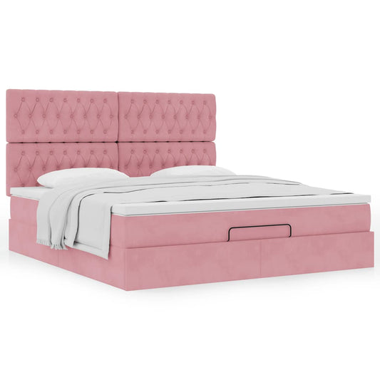 Ottoman-Bett mit Matratzen Rosa 180x200 cm Samt