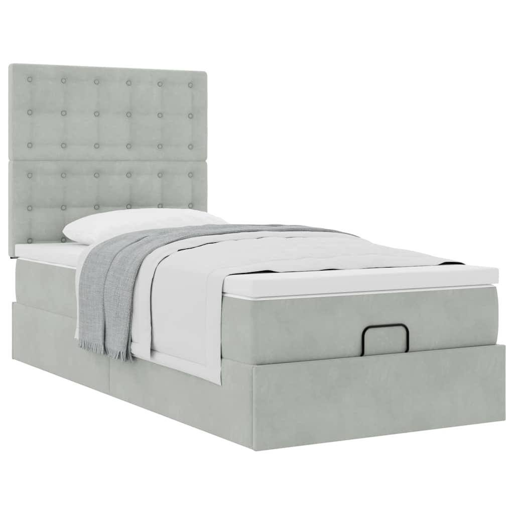 Ottoman-Bett mit Matratzen Hellgrau 80x200 cm Samt