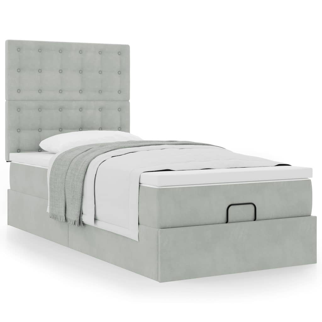 Ottoman-Bett mit Matratzen Hellgrau 90x190 cm Samt