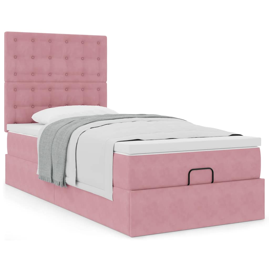 Ottoman-Bett mit Matratzen Rosa 90x190 cm Samt