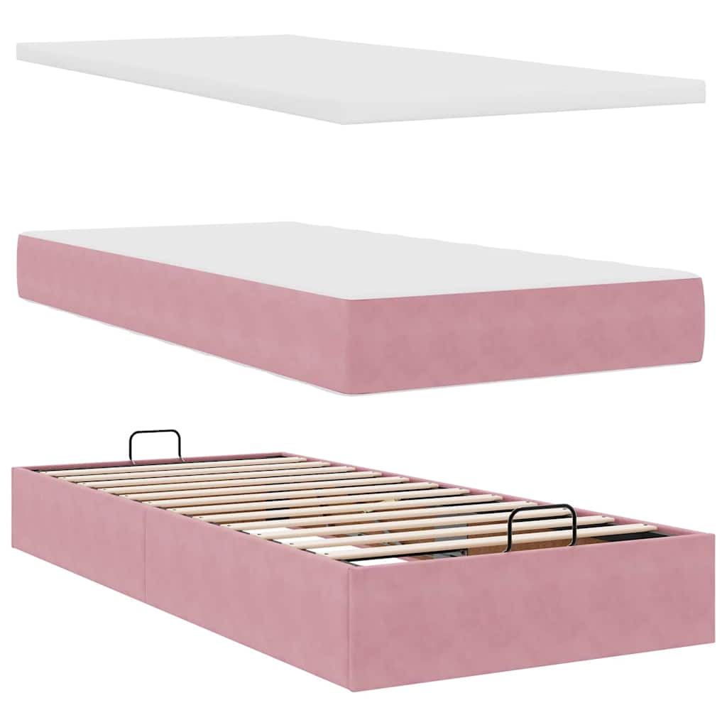 Ottoman-Bett mit Matratzen Rosa 100x200 cm Samt