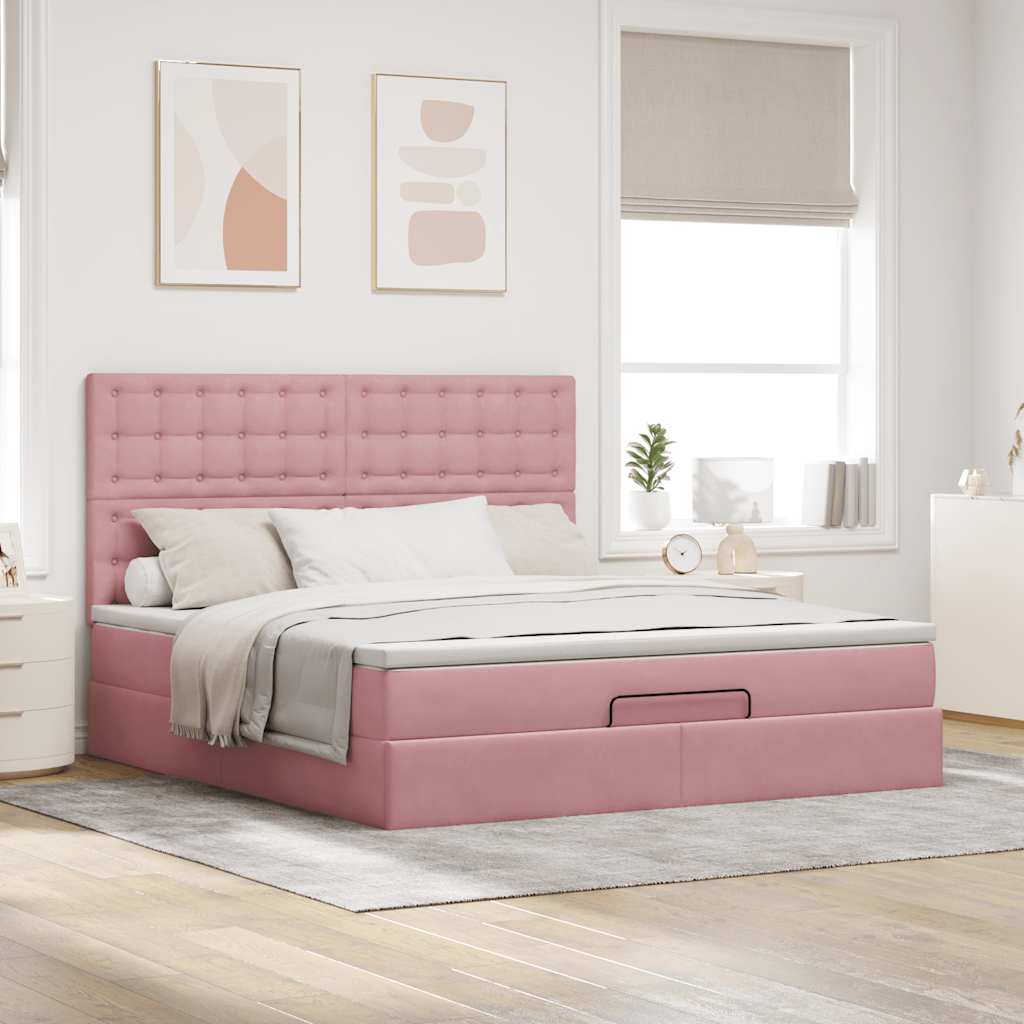 Ottoman-Bett mit Matratzen Rosa 180x200 cm Samt