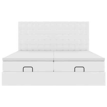 Ottoman-Bett mit Matratzen Reinweiß 180x200 cm Kunstleder