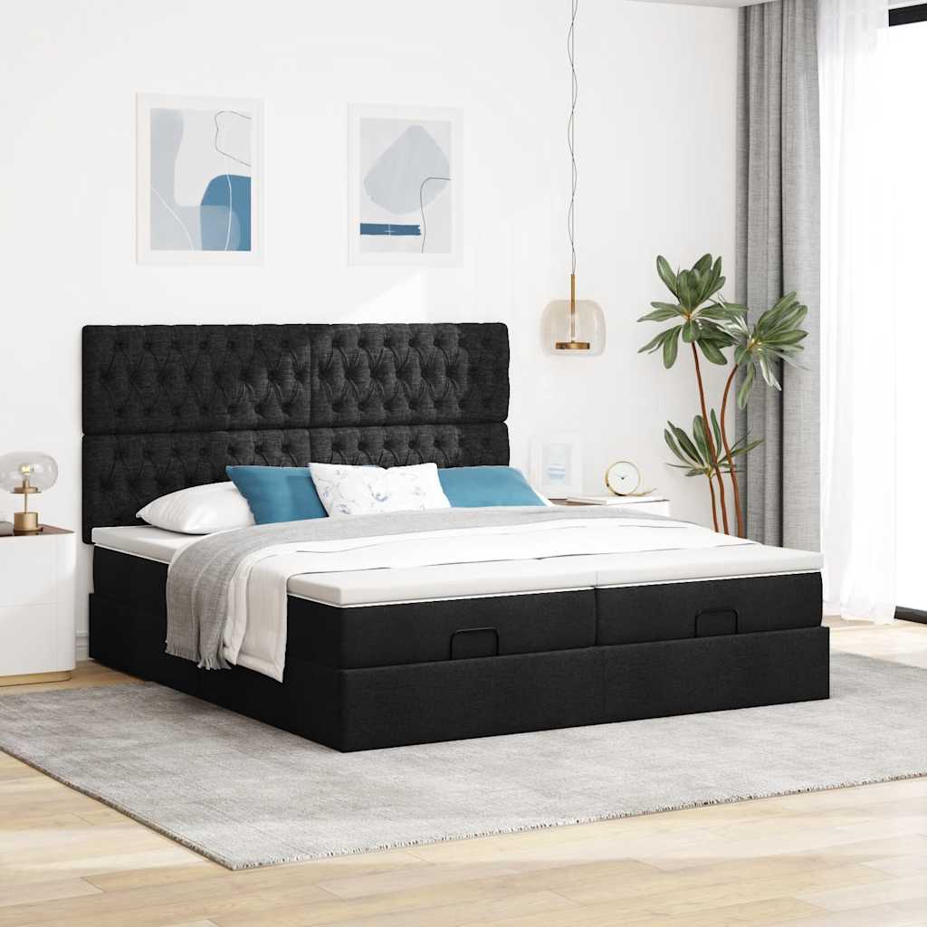 Ottoman-Bett mit Matratzen Schwarz 200x200 cm Stoff