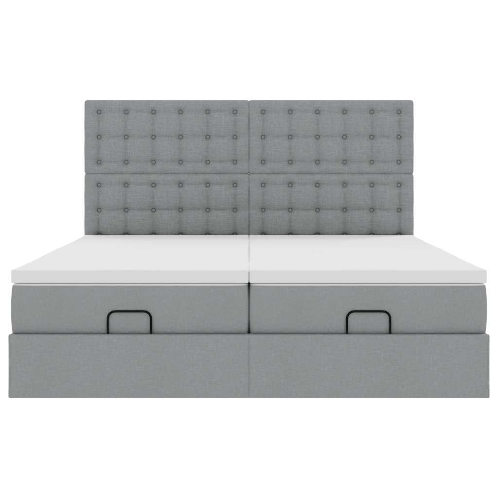 Ottoman-Bett mit Matratzen Hellgrau 160x200 cm Stoff