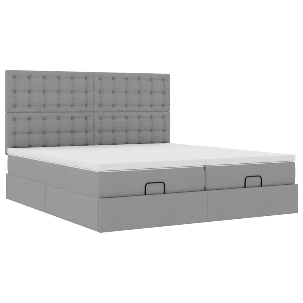 Ottoman-Bett mit Matratzen Hellgrau 200x200 cm Stoff