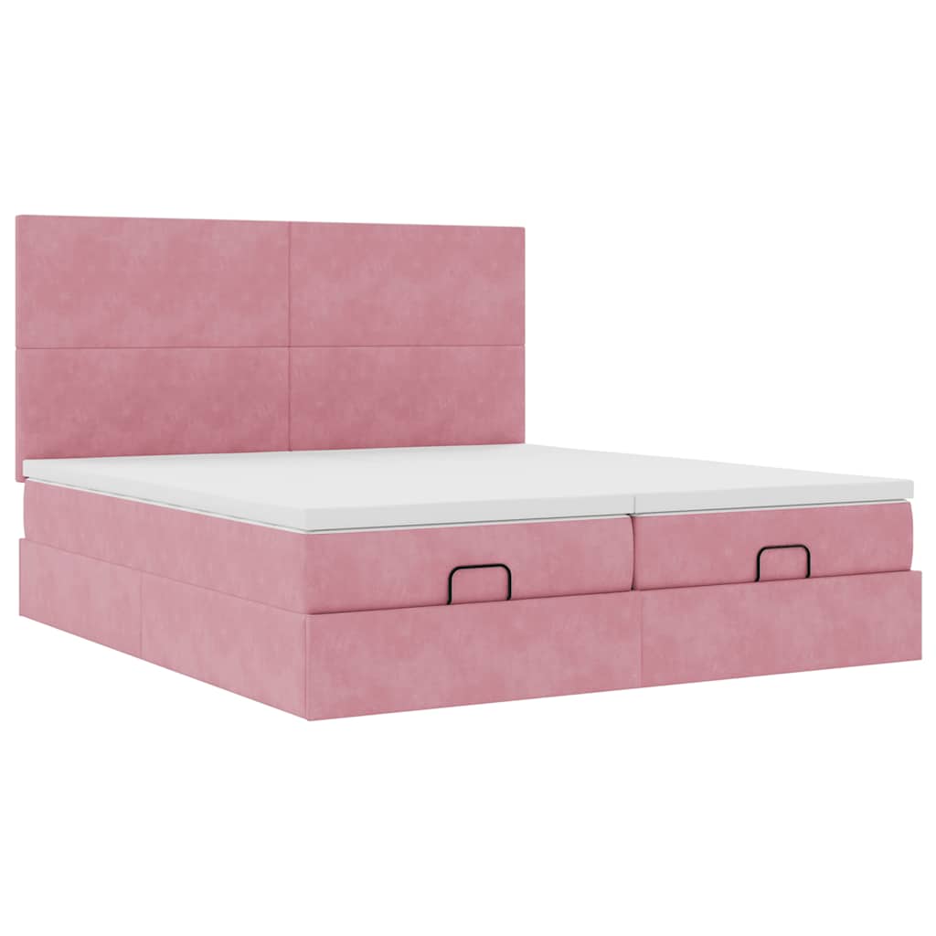 Ottoman-Bett mit Matratzen Rosa 160x200 cm Samt