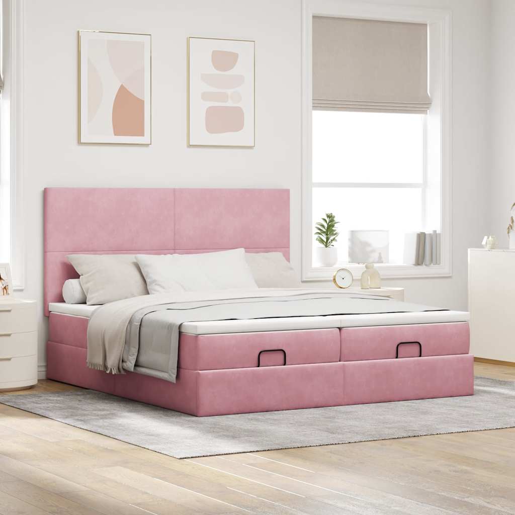 Ottoman-Bett mit Matratzen Rosa 200x200 cm Samt