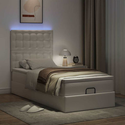 Ottoman-Bett mit Matratze & LEDs Weiß 90x200 cm Kunstleder