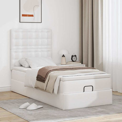 Ottoman-Bett mit Matratze & LEDs Weiß 90x200 cm Kunstleder