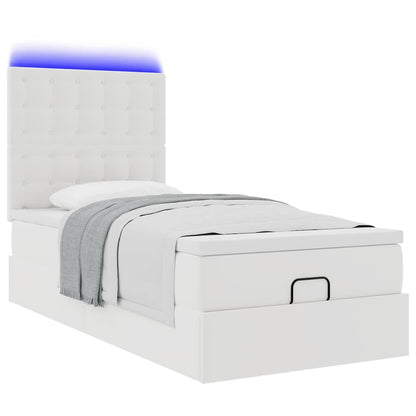 Ottoman-Bett mit Matratze & LEDs Weiß 90x200 cm Kunstleder
