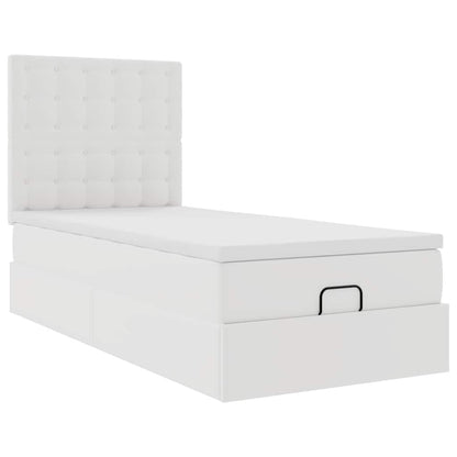 Ottoman-Bett mit Matratze & LEDs Weiß 90x200 cm Kunstleder