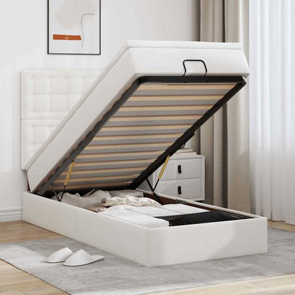 Ottoman-Bett mit Matratze & LEDs Weiß 90x200 cm Kunstleder