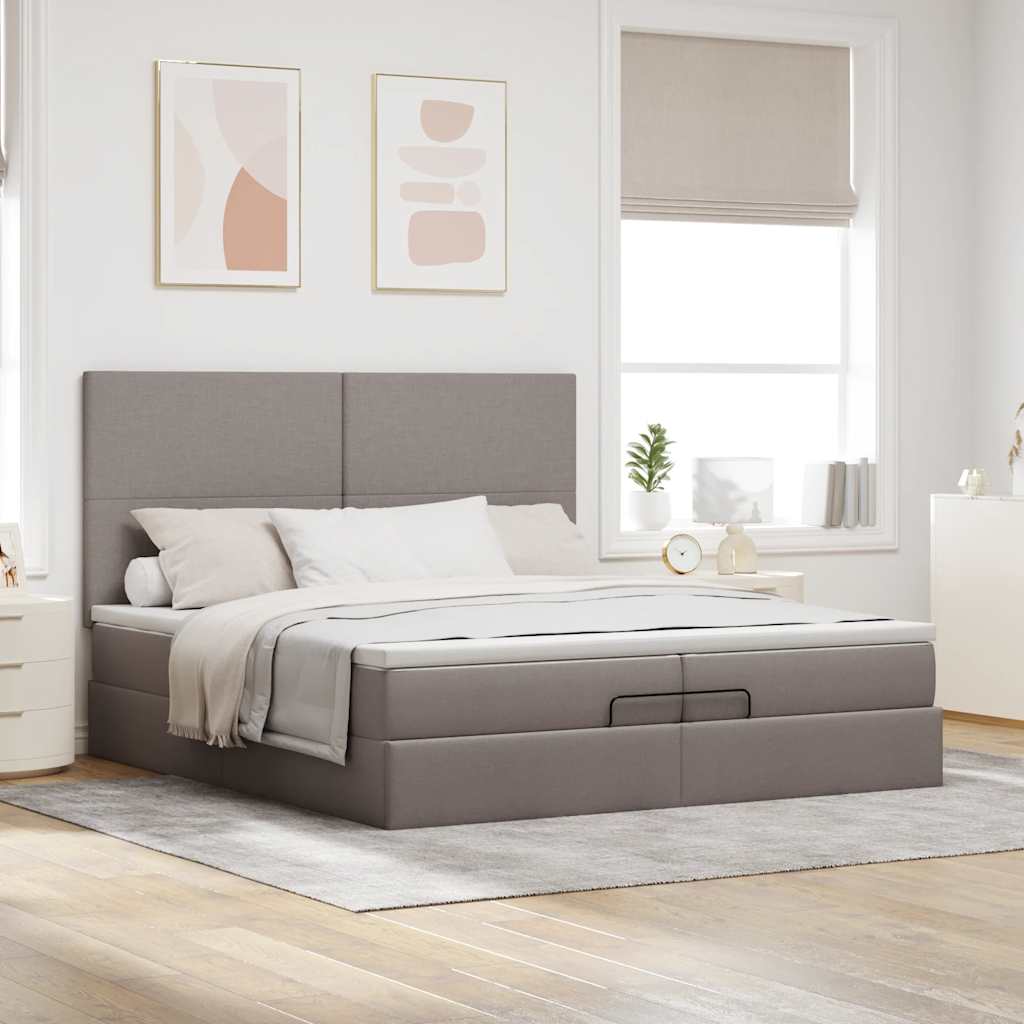 Ottoman-Bett mit Matratzen Taupe 200x200 cm Stoff