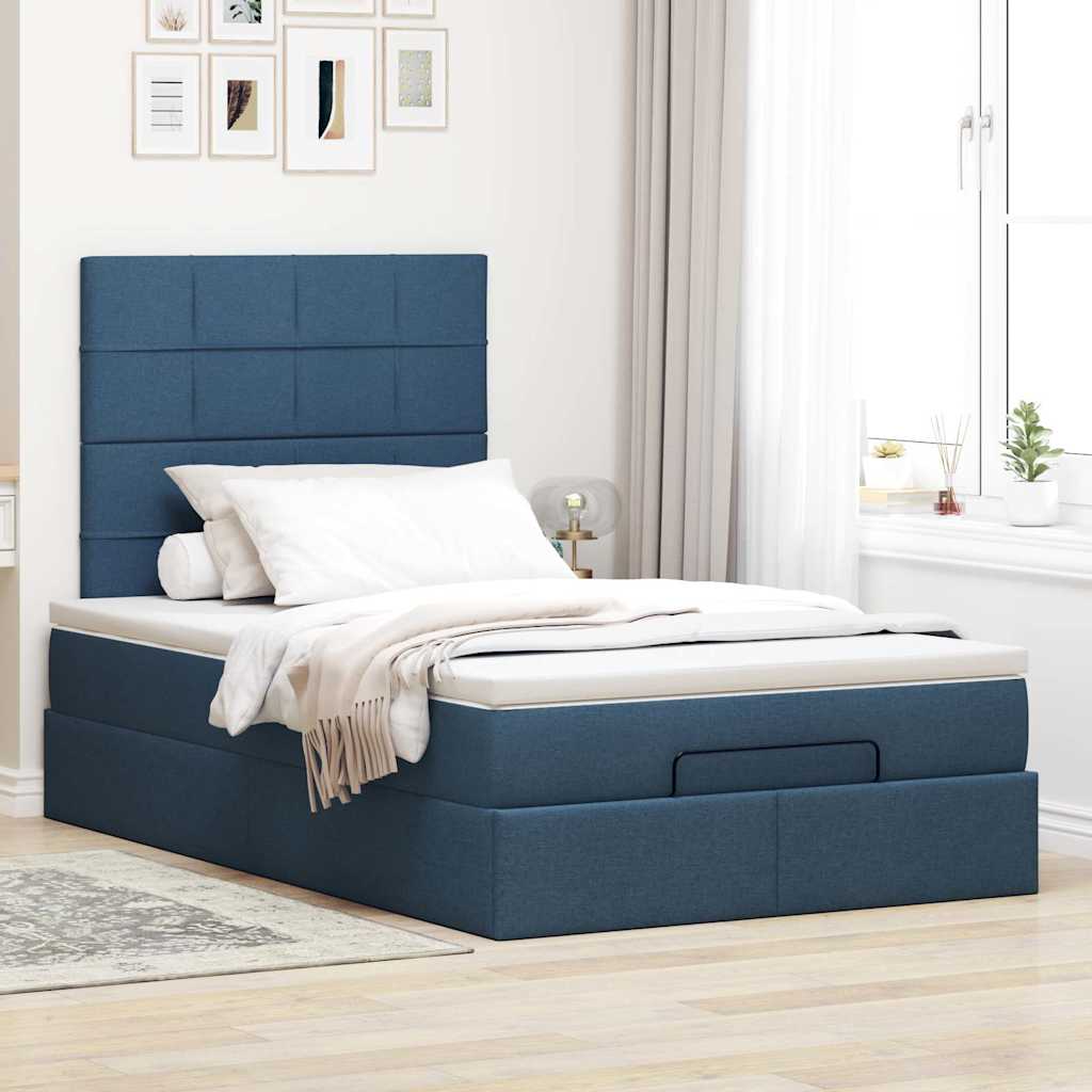 Ottoman-Bett mit Matratze Blau 120x200 cm Stoff