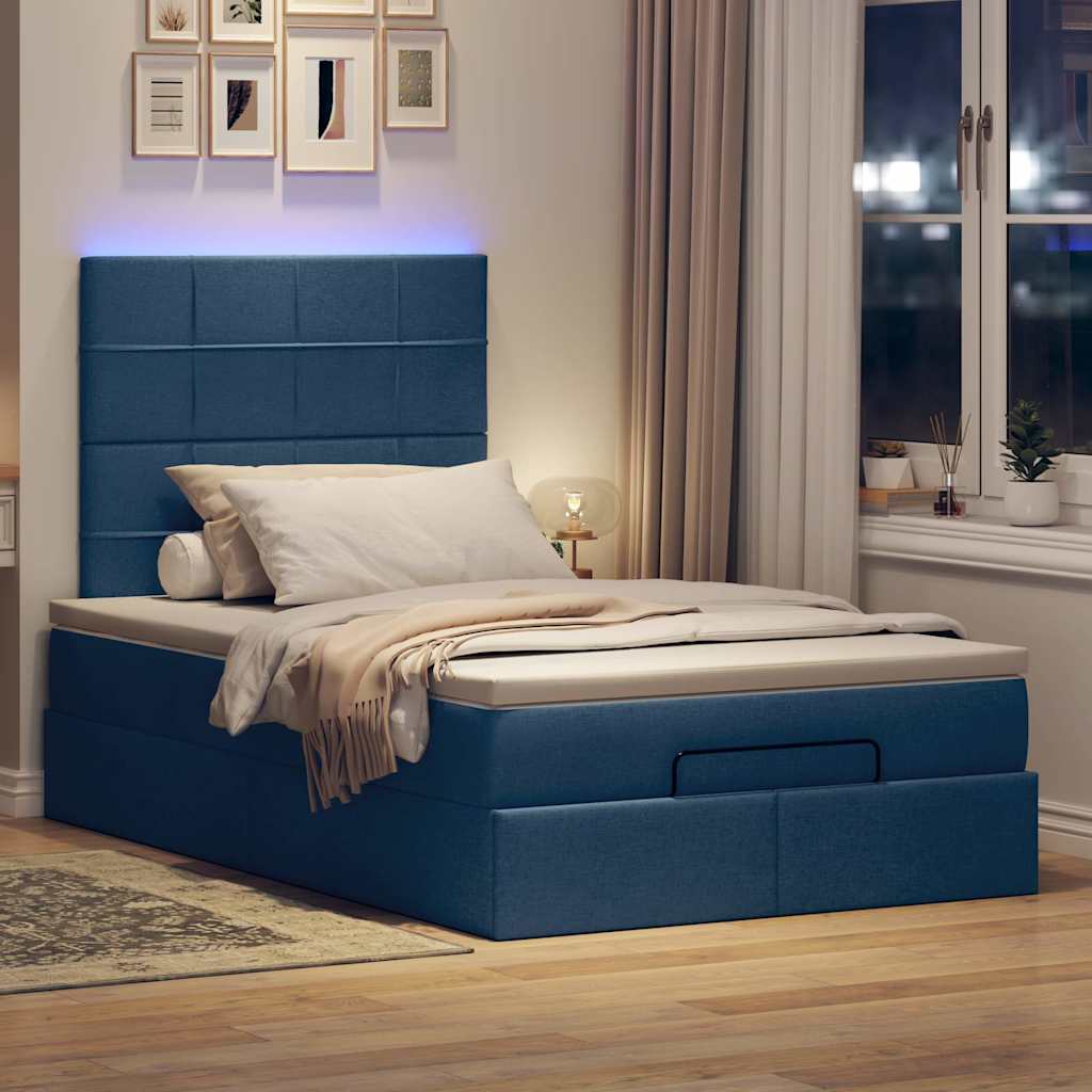 Ottoman-Bett mit Matratze Blau 120x200 cm Stoff