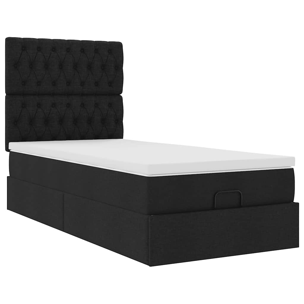 Ottoman-Bett mit Matratze Schwarz 80x200 cm Stoff