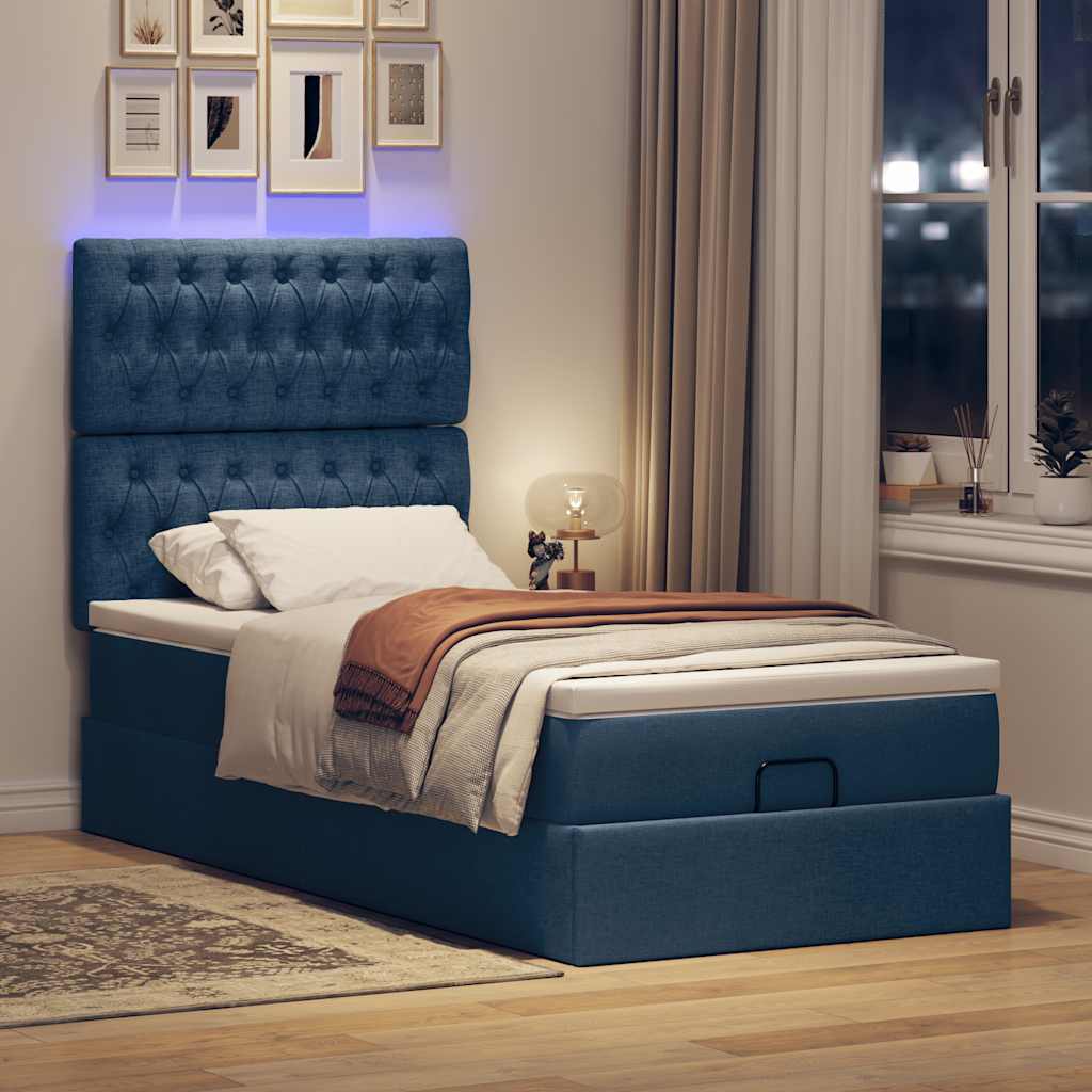 Ottoman-Bett mit Matratze Blau 90x190 cm Stoff