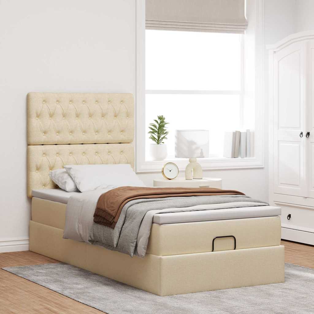 Ottoman-Bett mit Matratze Creme 90x200 cm Stoff