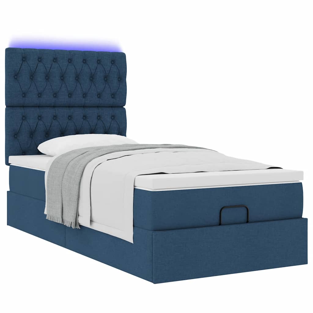 Ottoman-Bett mit Matratze Blau 90x200 cm Stoff