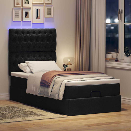 Ottoman-Bett mit Matratze Schwarz 100x200 cm Stoff