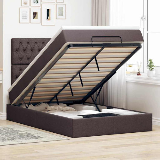 Ottoman-Bett mit Matratze & LEDs Dunkelbraun 120x190 cm Stoff