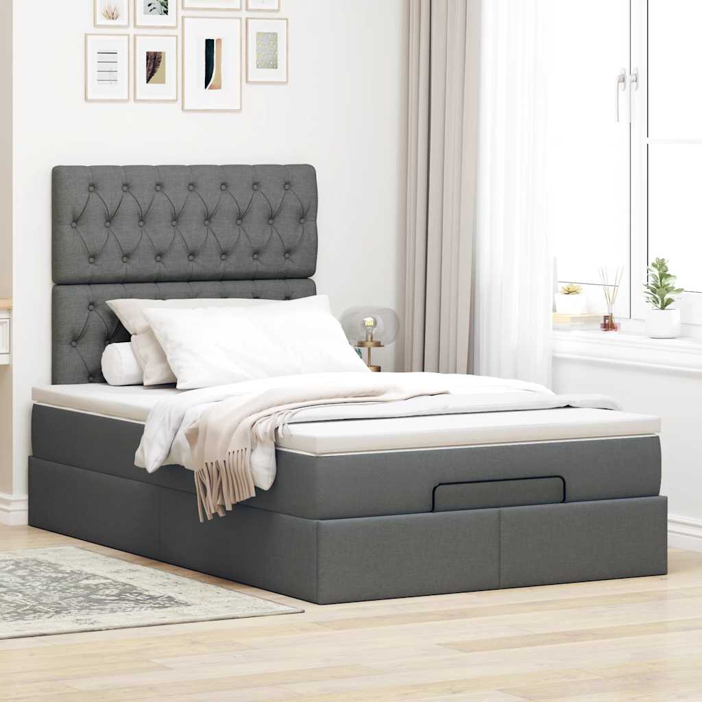 Ottoman-Bett mit Matratze Dunkelgrau 120x200 cm Stoff