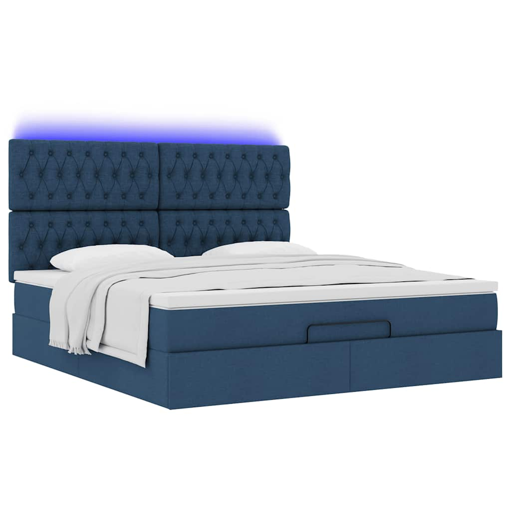 Ottoman-Bett mit Matratze Blau 160x200 cm Stoff