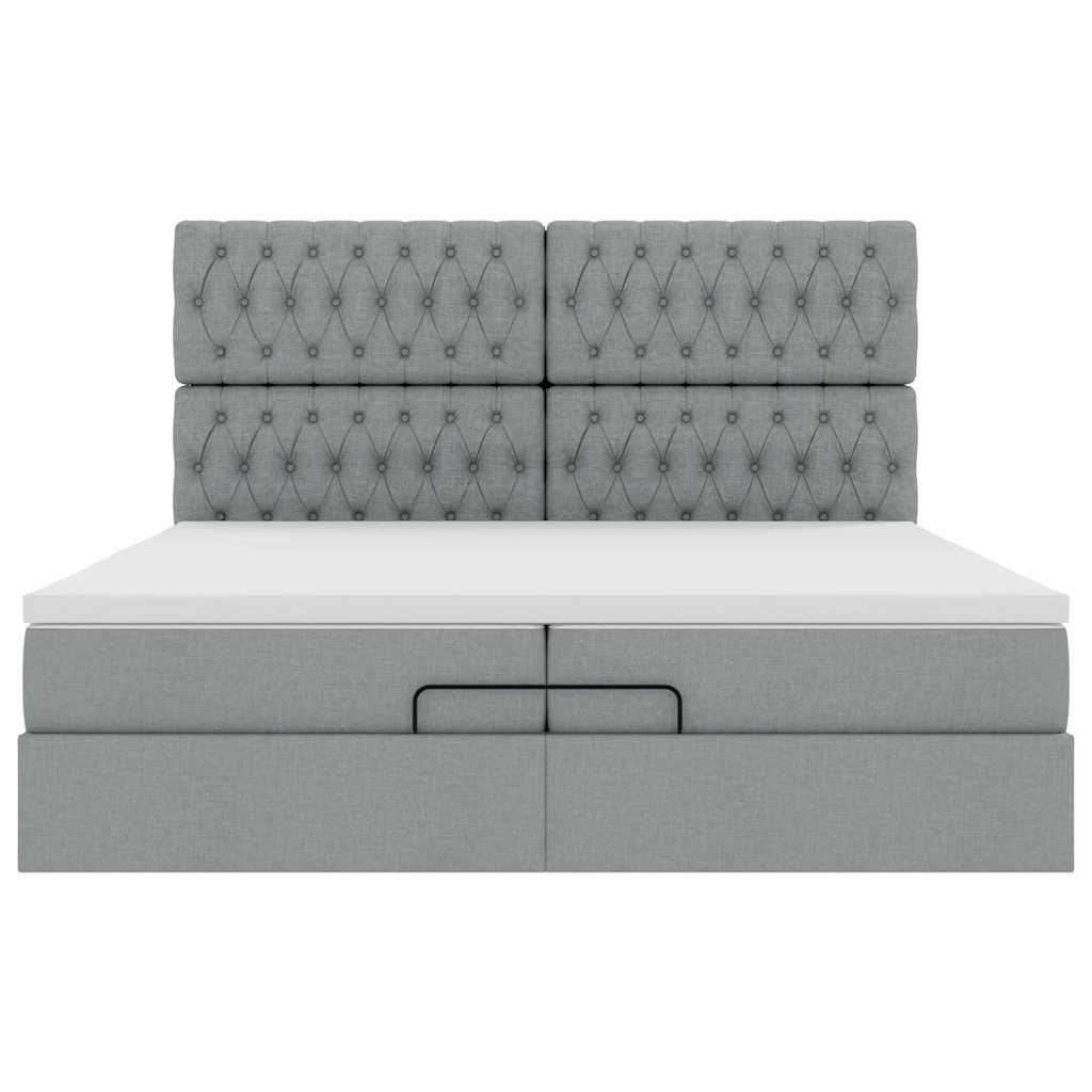 Ottoman-Bett mit Matratzen Hellgrau 200x200 cm Stoff