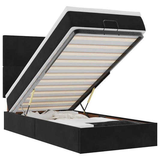 Ottoman-Bett mit Matratzen & LEDs Schwarz 90x200 cm Samt
