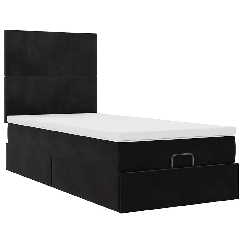 Ottoman-Bett mit Matratzen Schwarz 100x200 cm Samt