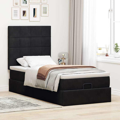 Ottoman-Bett mit Matratzen & LEDs Schwarz 90x200 cm Samt