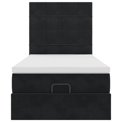 Ottoman-Bett mit Matratzen & LEDs Schwarz 90x200 cm Samt